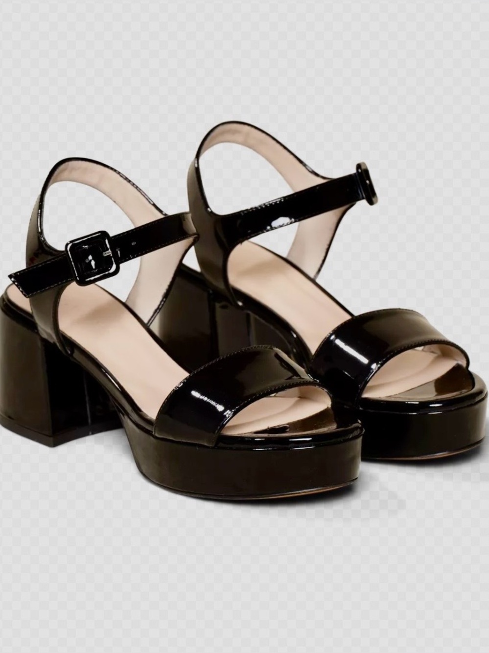 M Gemi The Lizza Nuova Black Patent Platform Block Heel Sandals
